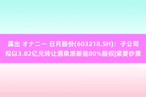 露出 オナニー 日月股份(603218.SH)：子公司拟以3.82亿元转让酒泉浙新能80%股权|紧要钞票